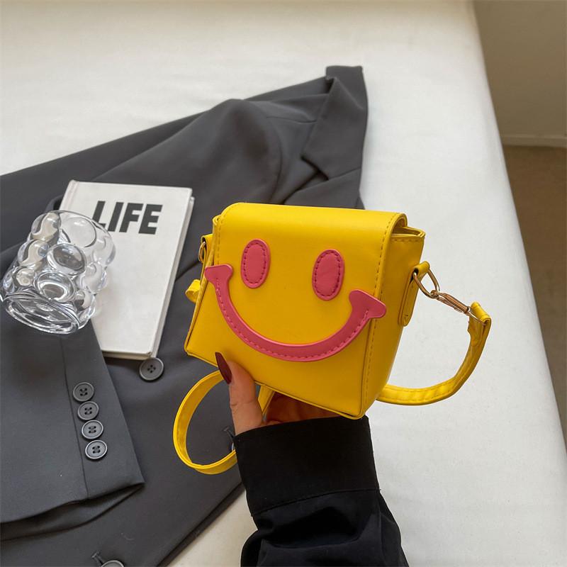 Cute Small Smile Face Color Block Pu Shoulder Bag With Magnetic Closure