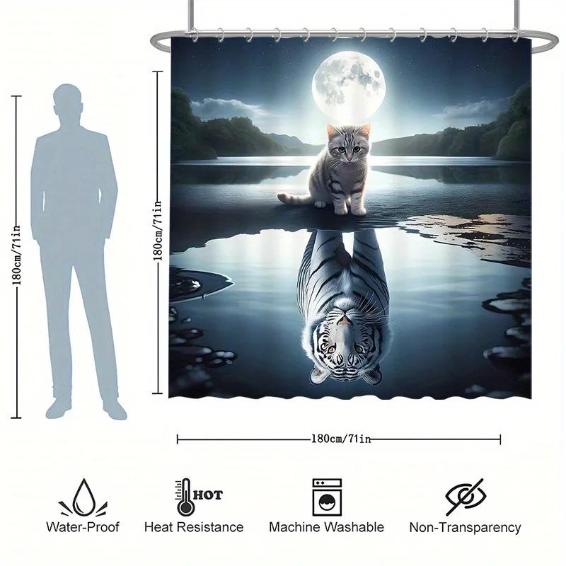 White Tiger Shower Curtain Set - Symbol Of Quiet Strength, Includes 12 Hooks, Waterproof Polyester, Modern Bathroom Decor