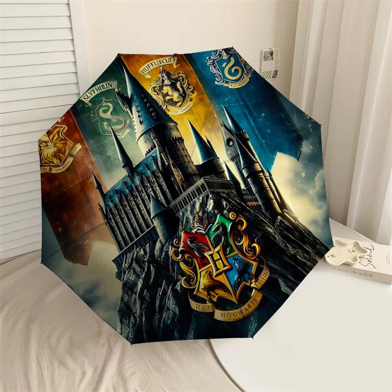 1PC Warner Hogwarts School of Witchcraft and Wizardry Automatic Open/Close Umbrella with Windproof, 47-Rib Sturdy Canopy, Durable Ribs