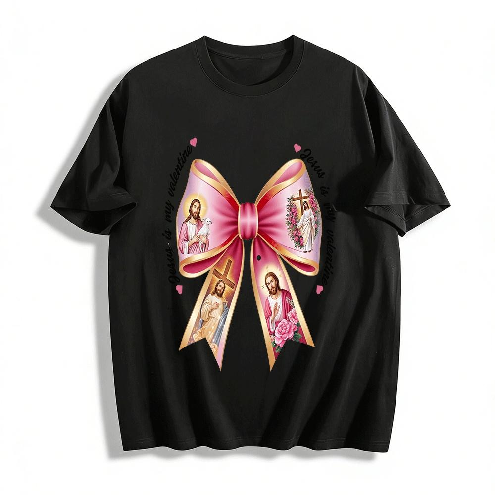 Jesus Is My Valentine Bow Print Faith Themed T-Shirt Pure cotton T-shirt XXS
