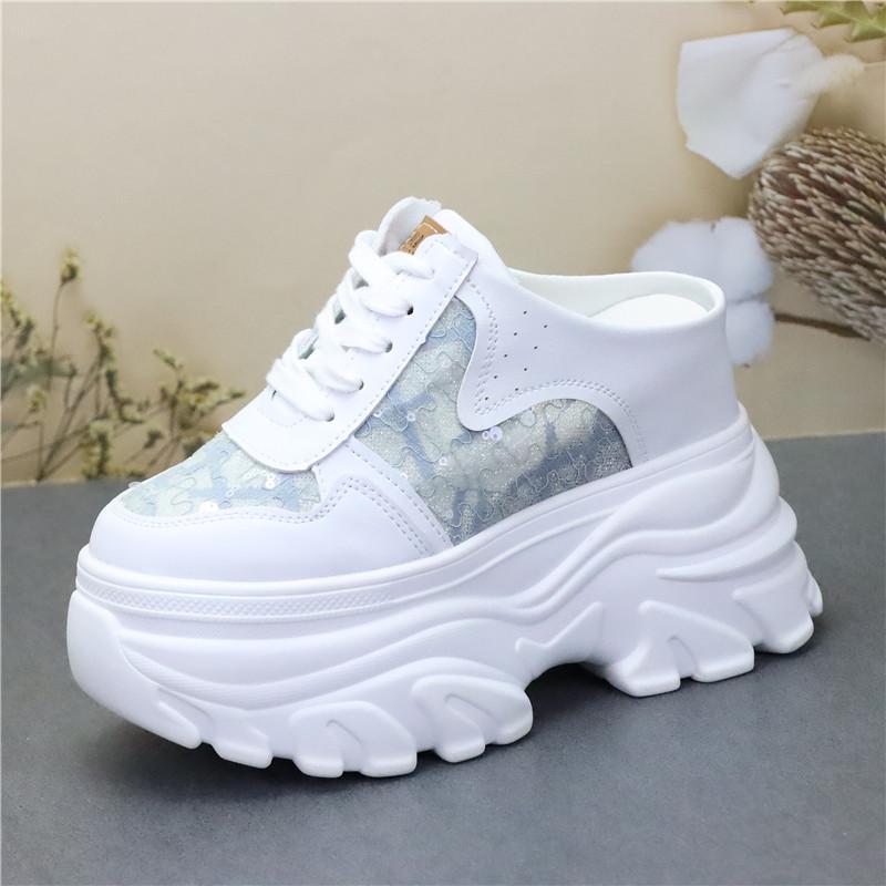 Fashion 10CM 12CM Platform Wedge Women Shoes Mules Genuine Leather Hidden Heel Women Summer Shoes Slides Sandals Slippers Spring Autumn