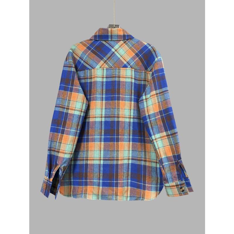 Women S Long Sleeve Loose Fit Plaid Shirt Casual Top