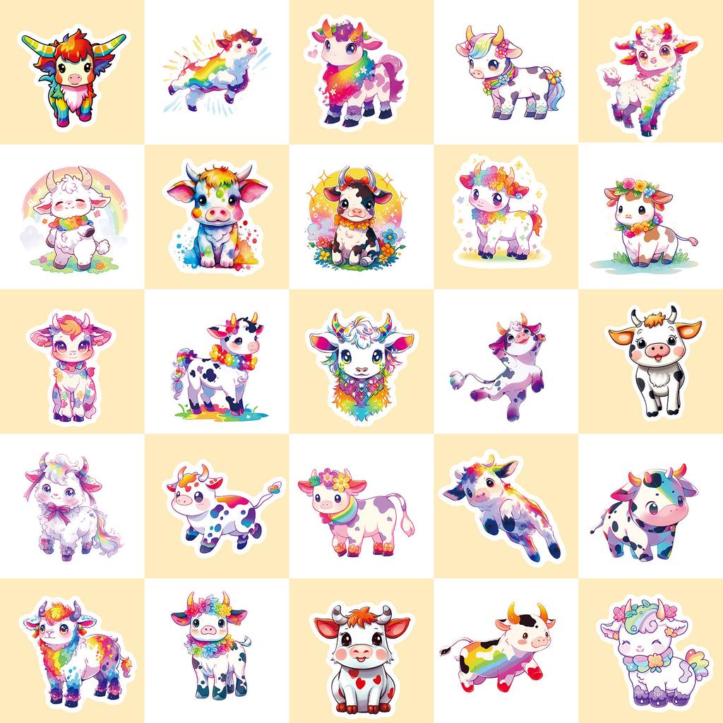 50 Rainbow Calf Graffiti Stickers Children'S Cute Cow Cartoon Creative Personality Stickers