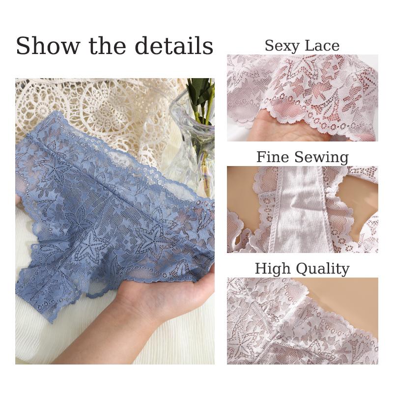 FINETOO 3Pcs Sexy Lace Star Perspective Thongs Panties Women High Waist Breathable Underwear Female Soft Intimates Lingerie 2026