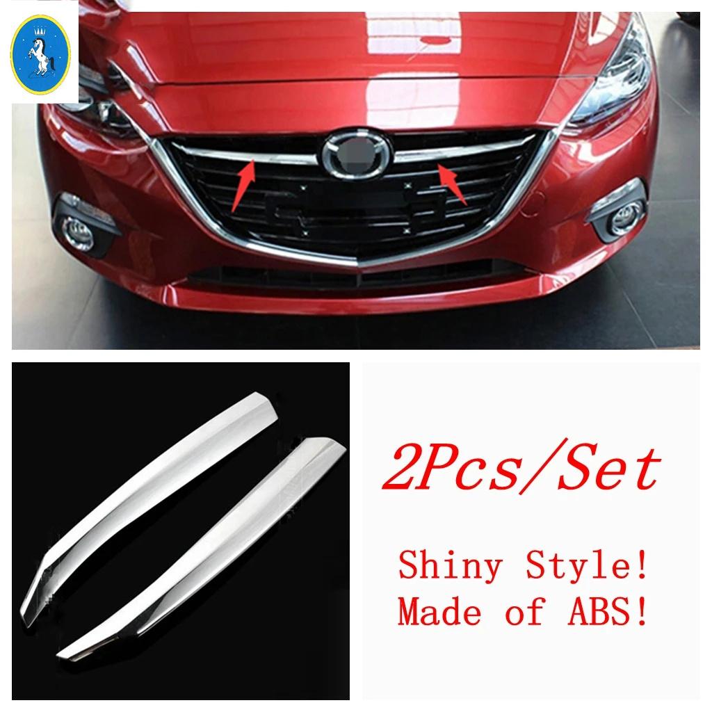 

For Mazda 3 2014 2015 2016 Car Front Middle Grille Mesh Stripes Protector Decor Cover Trim ABS Chrome / Red Accessories Exterior Bright Style
