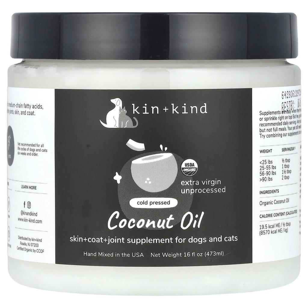Kin+Kind Ulei de Cocos Presat la Rece, Pentru Câini & Pisici, 473 ml (16 Fl Oz)
