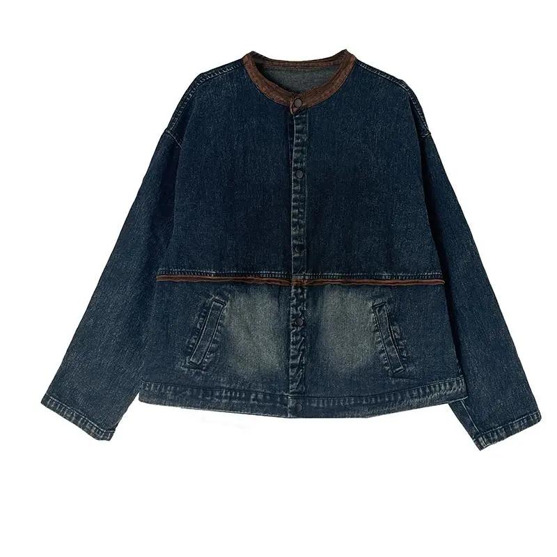 Spring Autumn Women's Round Neck Loose Comfortable Retro Casual Plus Size Denim Jacket for Women