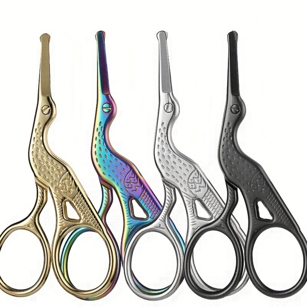 Stainless Steel Hair Scissors - Enhanced Safety Round Tip Stork Scissors for Precise Eyebrow, Nose, Beard & Ear Hair Trimming