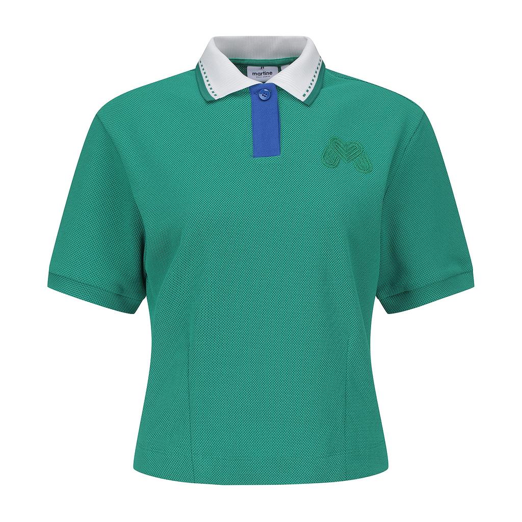 MARTINE GOLF Collar Color Matching Crop Shirts_Green