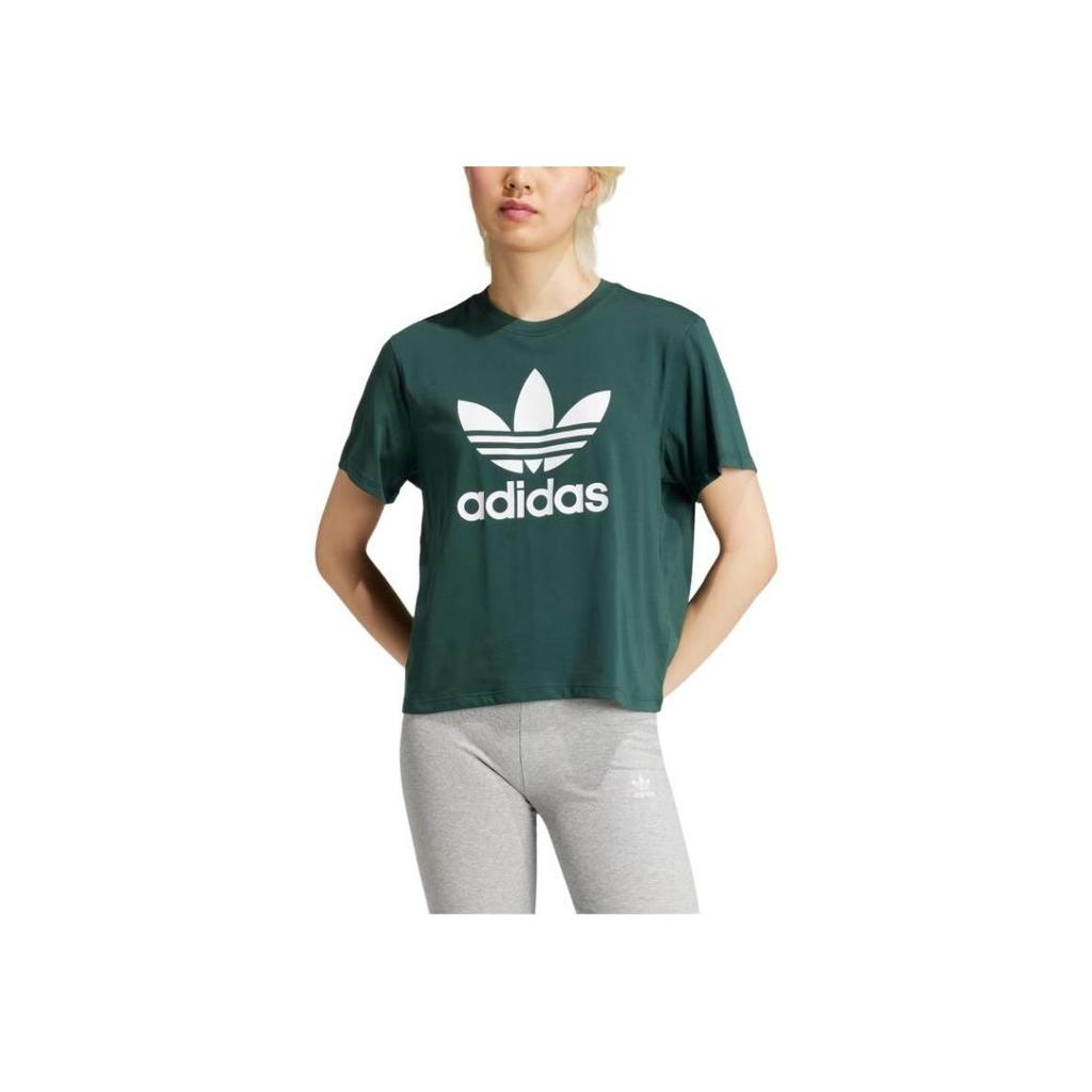 Adidas Originals Adicolor Trefoil Crew Neck Short Sleeve T-Shirt, Women Mineral Green Tops IY4687