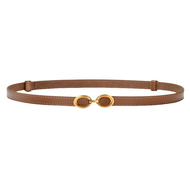 Genuine Leather Thin Belt Fashionable Simple Decorative Dress Cowhide Thin Belt with Suit Waist-hugging Black Belt for Women