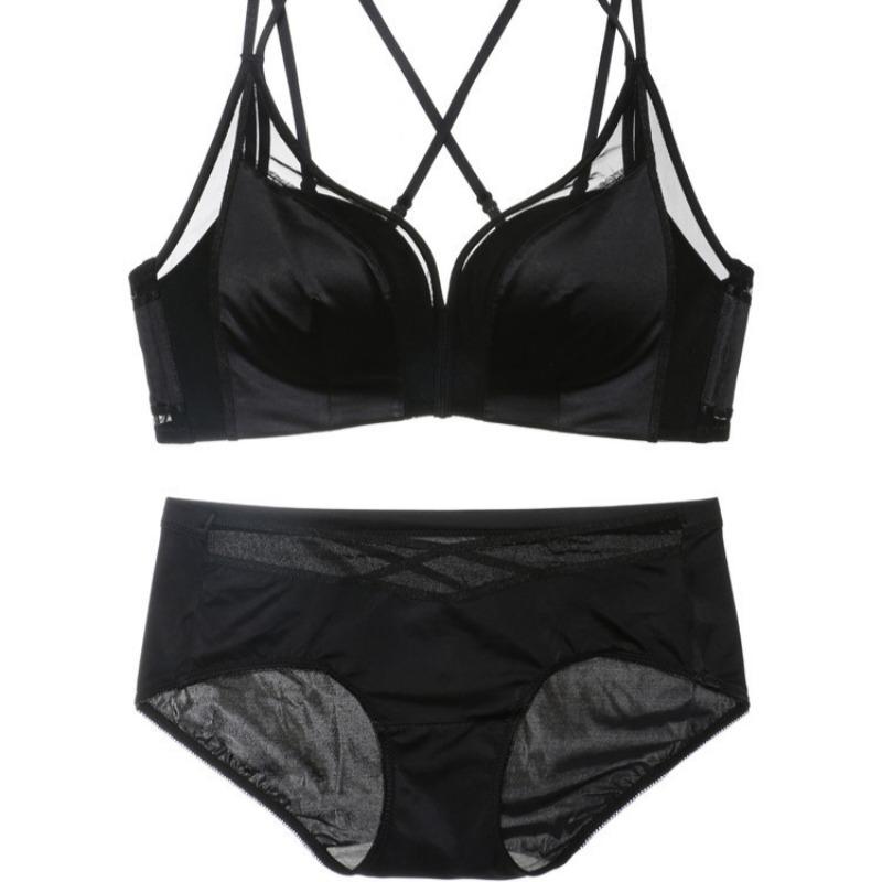 Sexy and Comfortable Lace-trimmed Medium-thick Cup Small Chest Push-up Beautiful Back Bra Set