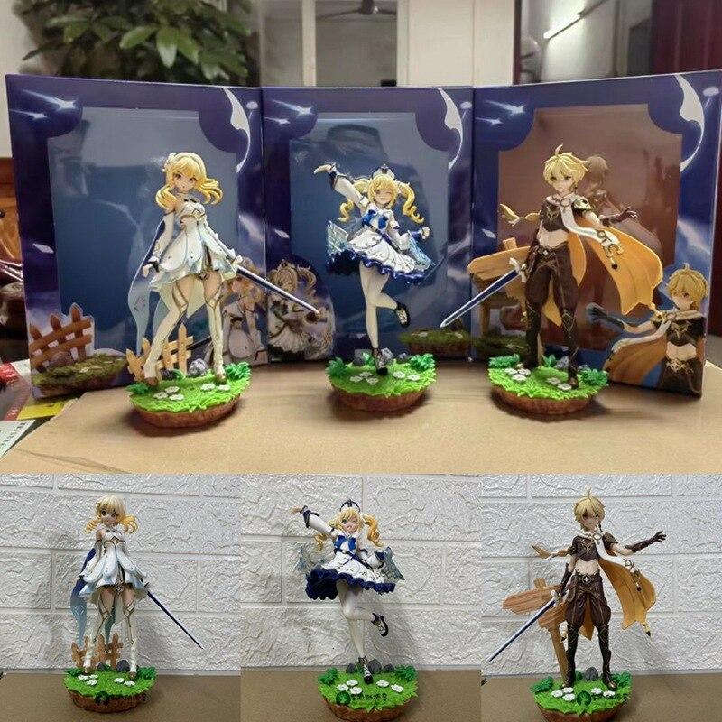 Genshin Impact Aether Lumine Barbara Anime Figure Beauty Girl Manga Statue Pvc Action Figurine Collectible Model Toys Doll 20cm