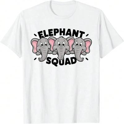 Cartoon Elephant Squad Graphic Tee Comfortable Breathable Short Sleeve TShirt Unisex Casual