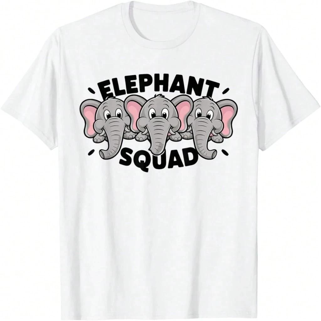 Cartoon Elephant Squad Graphic Tee Comfortable Breathable Short Sleeve TShirt Unisex Casual S