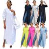 Rochie Lungă de Damă Guler Înalt Mânecă Lungă Rochie Maxi Casual Monopied Culoare Solidă Rochie Neregulată cu Volan
