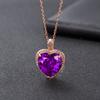 Purple Crystal Amethyst Gemstones Diamonds Heart Pendant Necklaces for Women Rose Gold Filled Jewelry Gifts New