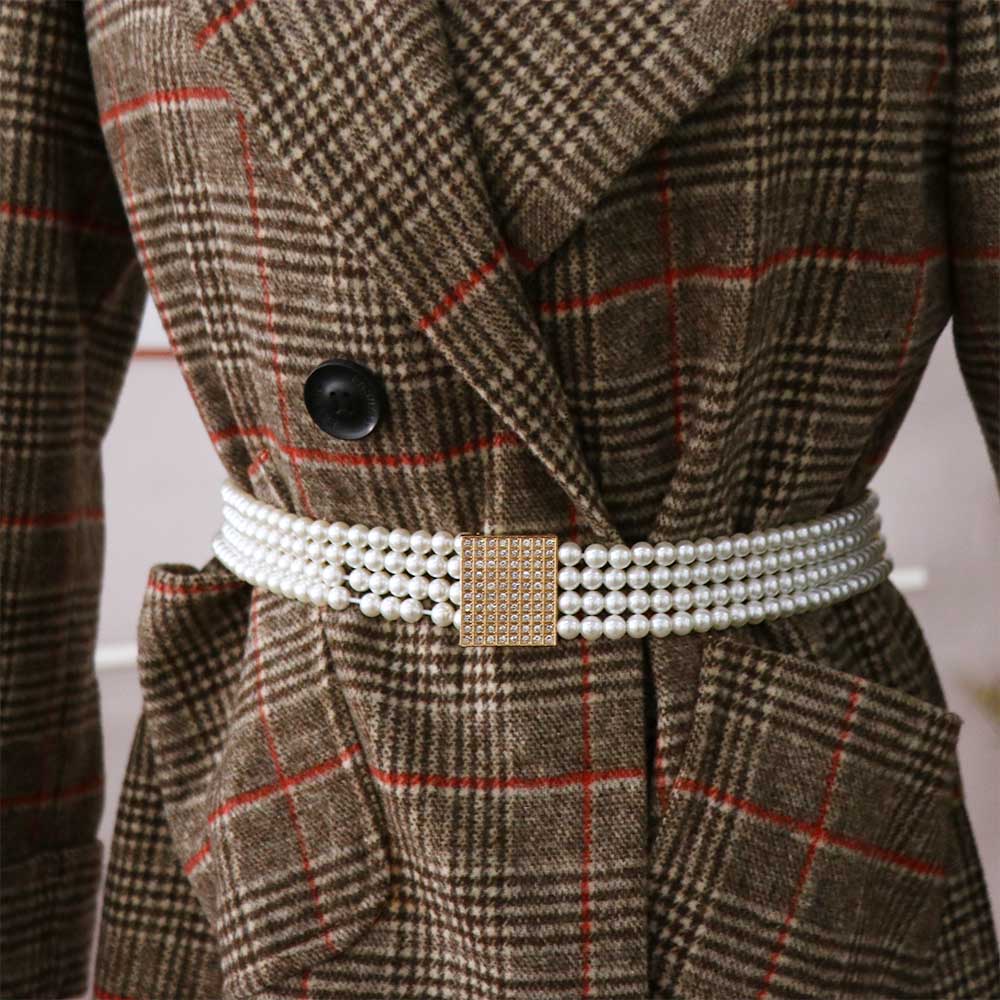 Jeans Metal Buckle Elastic Flower For Girls Faux Pearl Korean Belt Dress Decoration Women Waistband