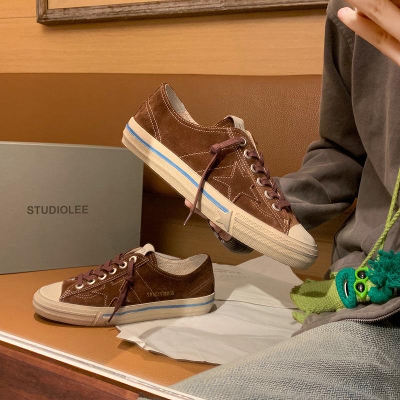 

Spot cowhide version~ Grape mother has the same round head versatile matte star cow anti-velvet casual low-top board shoes for women 40