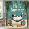 1pc Fun Cats and Dogs on the beach in Summer Shower Curtain, Bathroom Decorative Shower Curtain, Home Curtain with Hooks