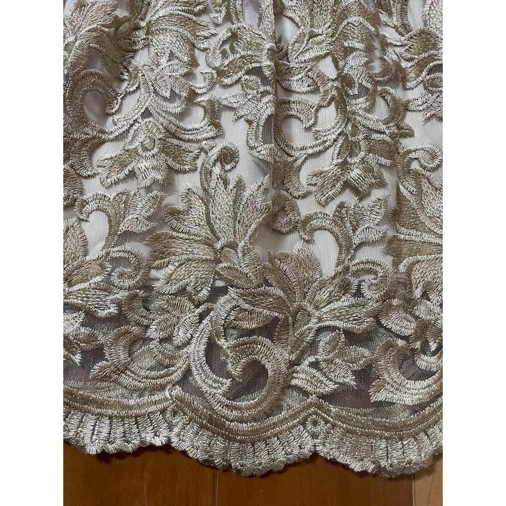 Lily Brown Champagne Gold Lace Embroidery Pleated Skirt