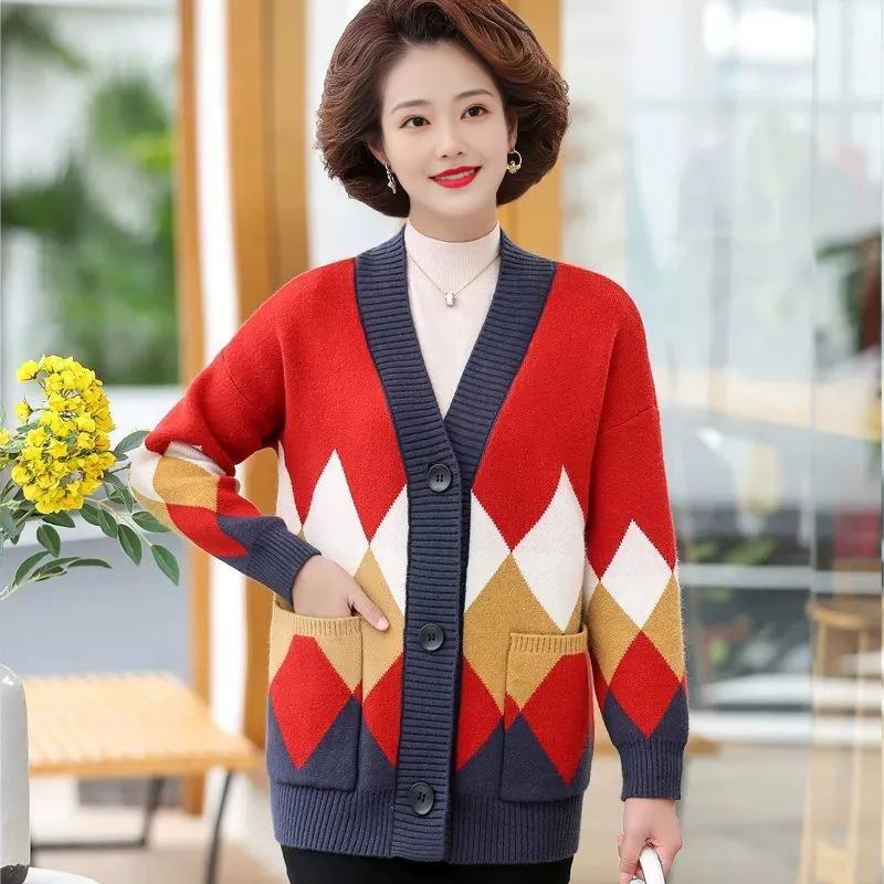 Middle-aged Mother Spring and Autumn Knitted Cardigan New Good Sweater Jacket Top Middle-aged and Elderly Women's Clothing