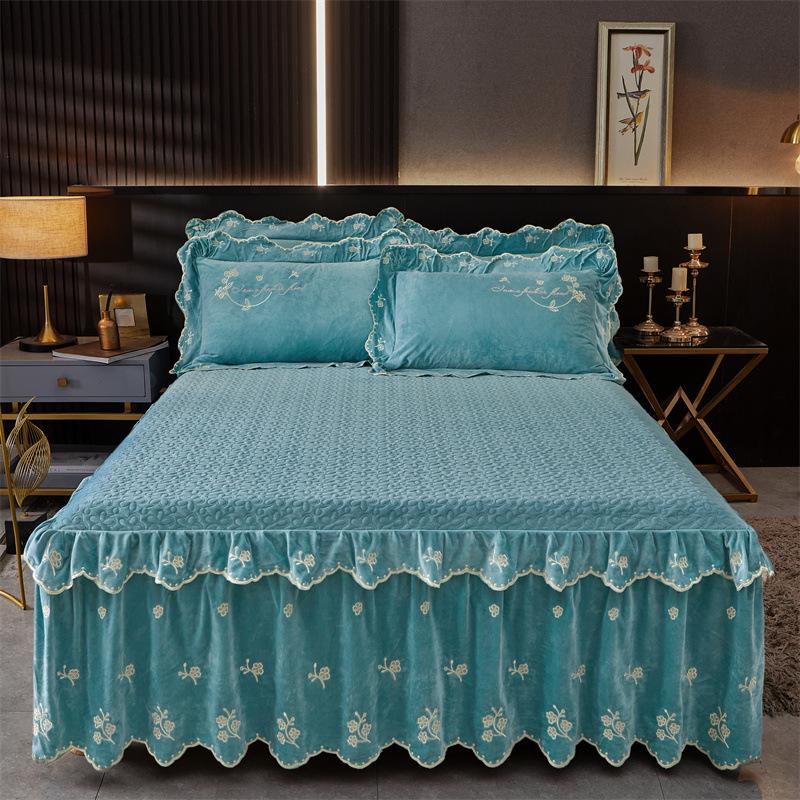 Jupe de lit en Fiber de lait d'hiver, couvre-lit matelassé en dentelle, épais et chaud, couverture de matelas en polaire pour bébé, literie en molleton de corail
