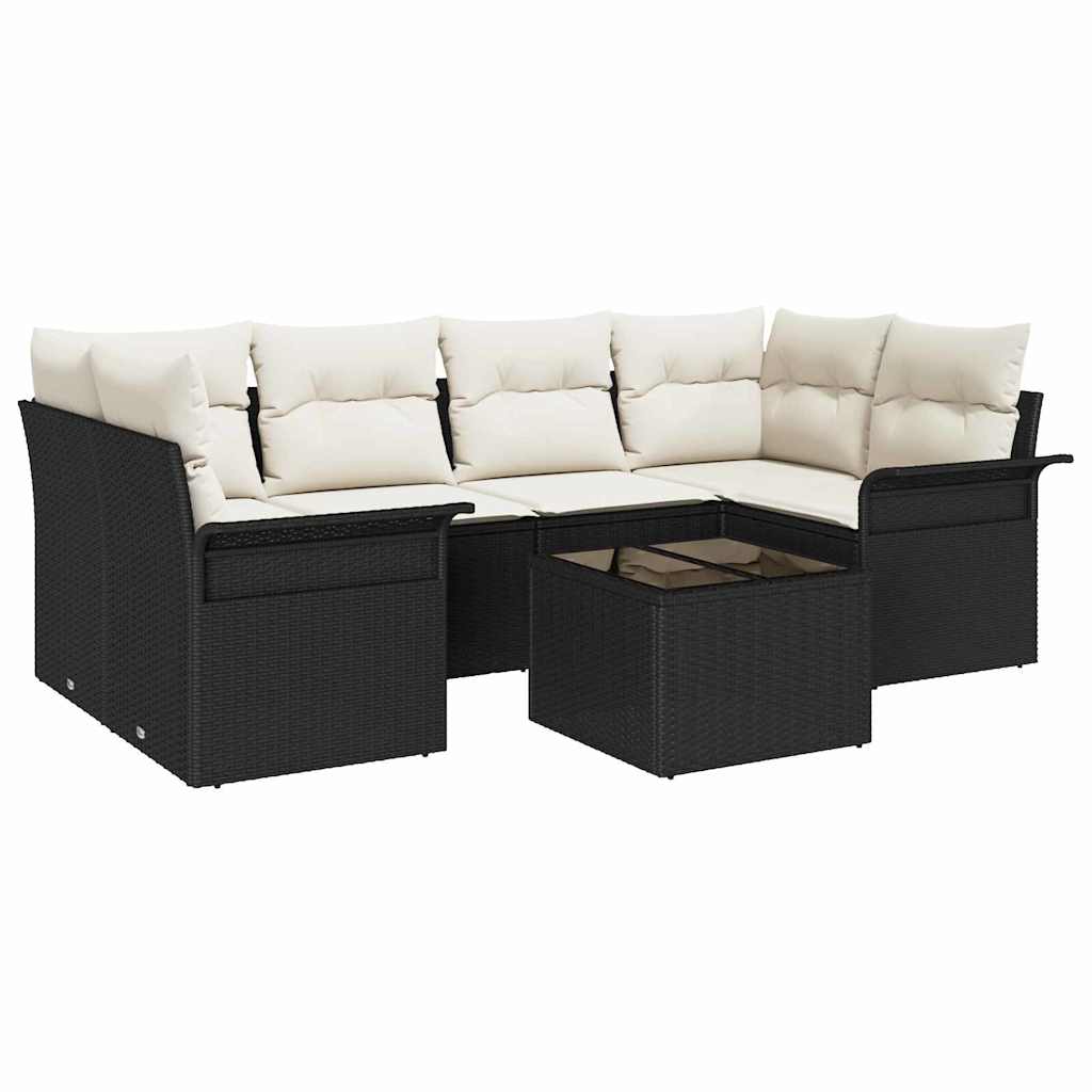 7 Piece Garden Sofa Set in Black and Cream 55 x 55 x 37 cm