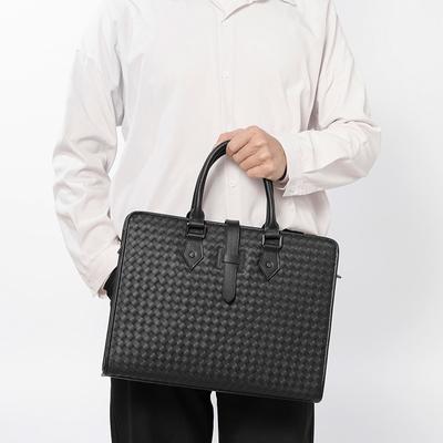 Men's Tote Top Layer Cowhide Woven Fashion Men's Briefcase Commuter Computer Bag