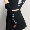 Knitted Arm Warmers Girls Fingerless Long Wrist Gloves Winter Star Arm Sleeves with Thumb Hole for Women Street Wear Parties