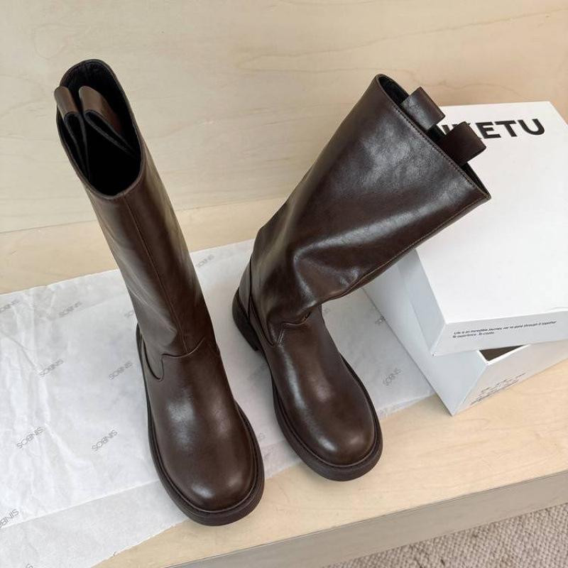 Autumn and winter cowhide Martin boots solid color thick-soled non-slip medium heel large tube circumference women's boots new large size le