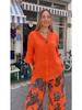 2024 Fashion Women's Cotton Linen Two-Piece Set: Loose Long Sleeve Top & Casual Print Pants