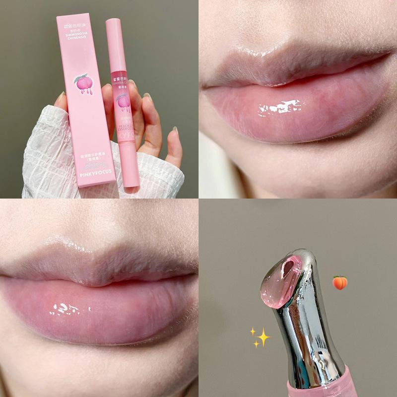 PinkyFocus Sweet Nourishing Lip Oil Hydrates and Smooths Lips, Reducing Lip Lines with a Peach Gloss Finish.