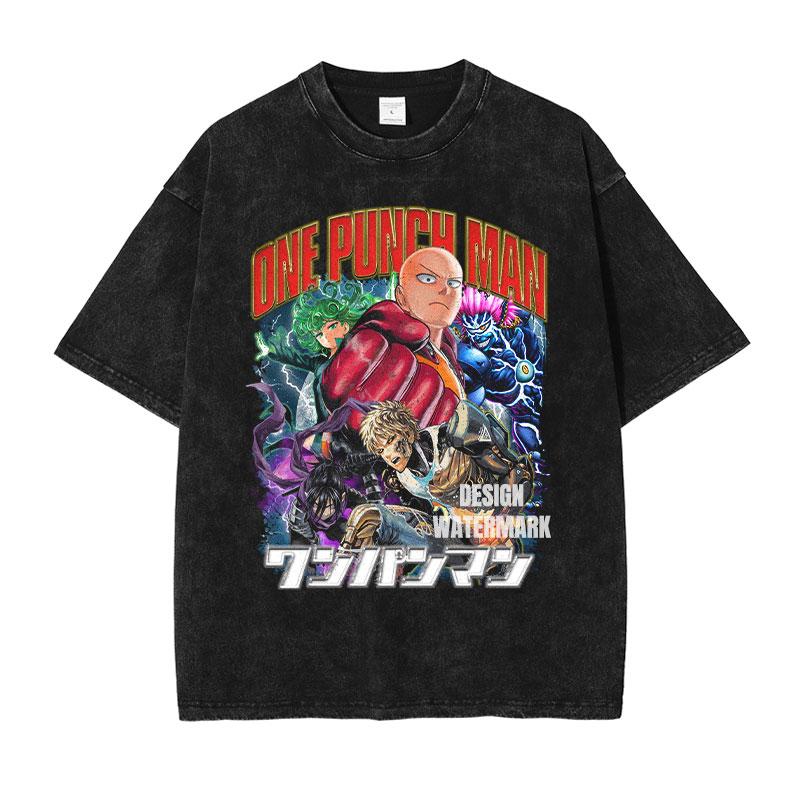 Anime Saitama Tshirts One Punch Man T Shirt Oversized Vintage Washed Streetwear Genos Tatsumaki Tshirt for Man  Cotton S