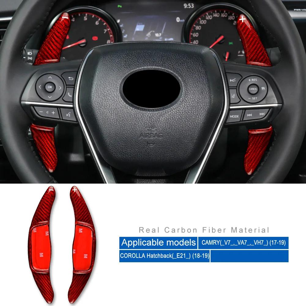 Hard Dry Carbon Fiber For Toyota Camry Corolla 2018- Accessories Interior Trim Steering Wheel Paddle Shift Extension Cover Red Carbon