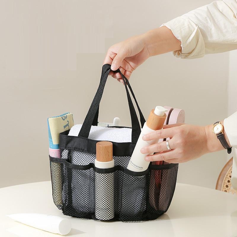 Sac de toilette en maille transparente Sac fourre-tout cosmétique Accessoires de plage et de salle de bain Sac de rangement de voyage Sac à main portable pour serviette et articles de toilette Sac de rangement pour maquillage
