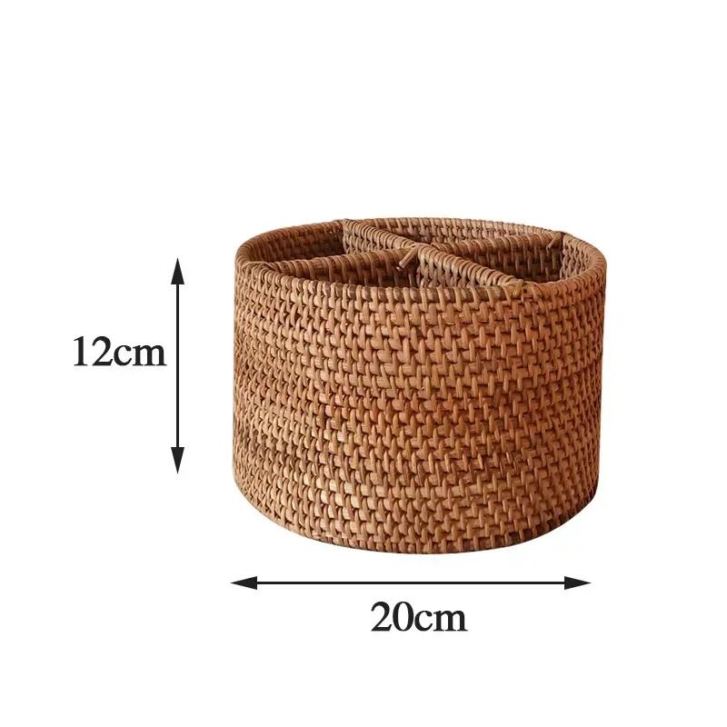 Hand-woven Wicker Desktop Storage Basket Portable Four-compartment Storage Fruit Basket Household Storage Basket Home Decoration
