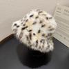 Korean Version, Leopard Print, Plush Fisherman Hat, Female, Autumn and Winter New Style, Small Face, Ear Protection Hat, Thick and Warm, Faux Fur Hat