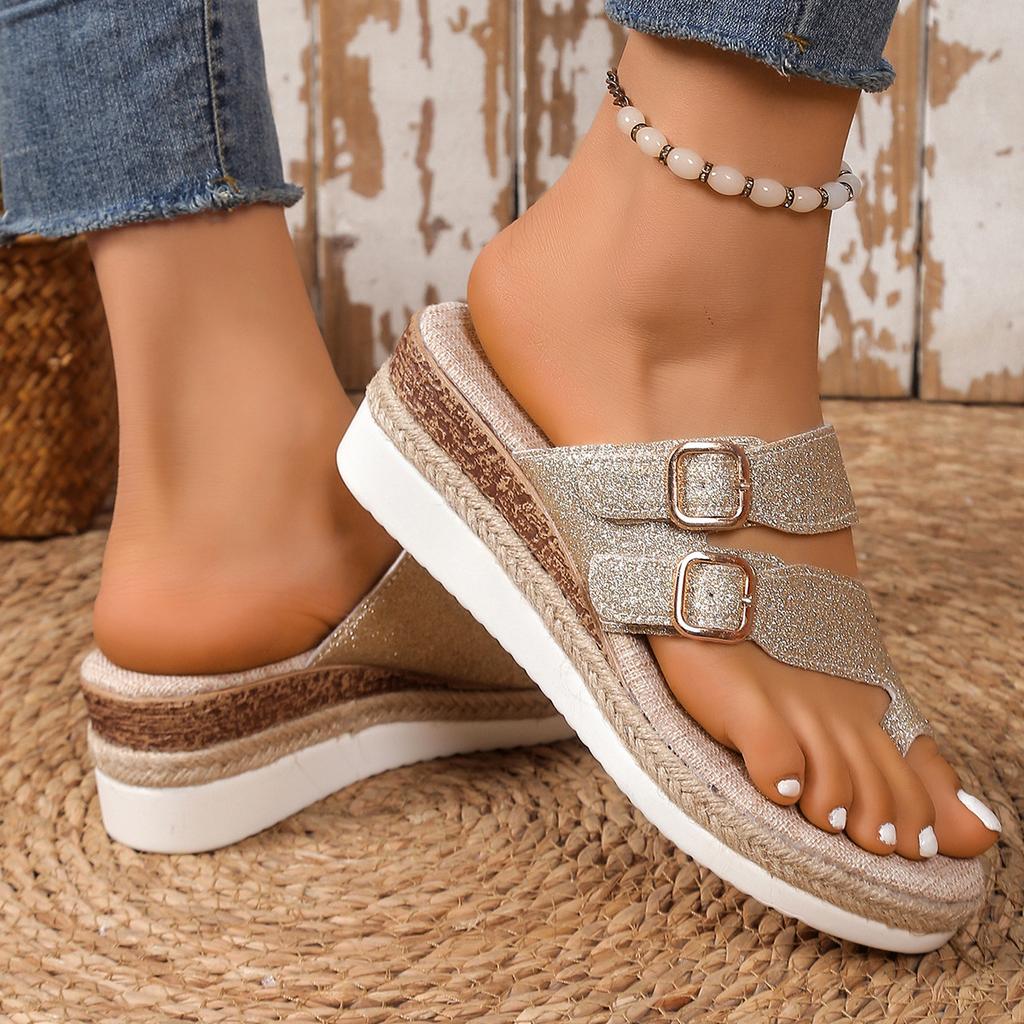 Slope Heeled Sandals for Women, Half Dragged for Outdoor Wear, Spring and Summer New Style, Belt Buckle Hollow Out Toe Slippers