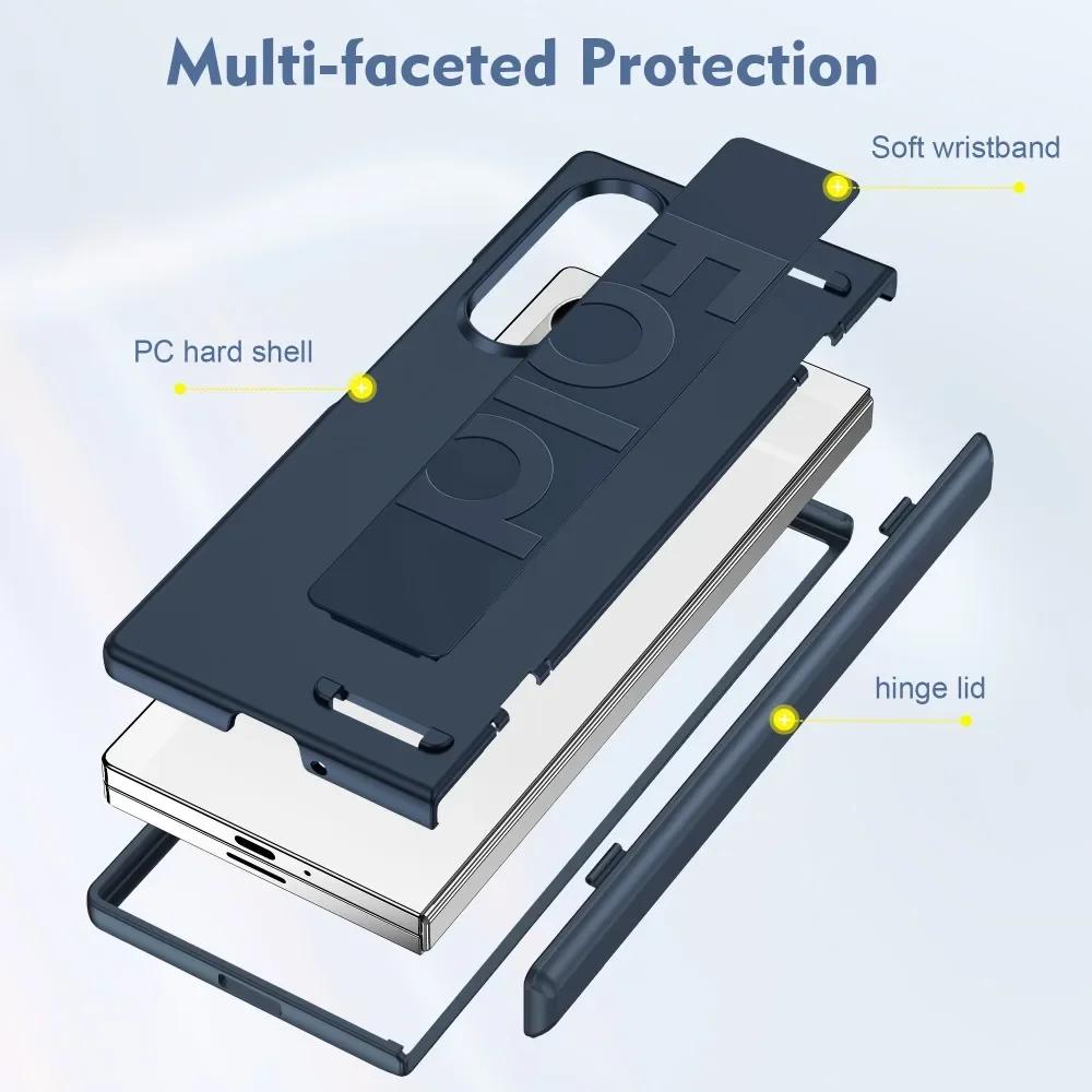 Elasticity Silicone Wrist Strap Phone Case for Samsung Galaxy Z Fold 7 6 Fold6 Fold5 Wristband Shockproof Hinge Protective Cover