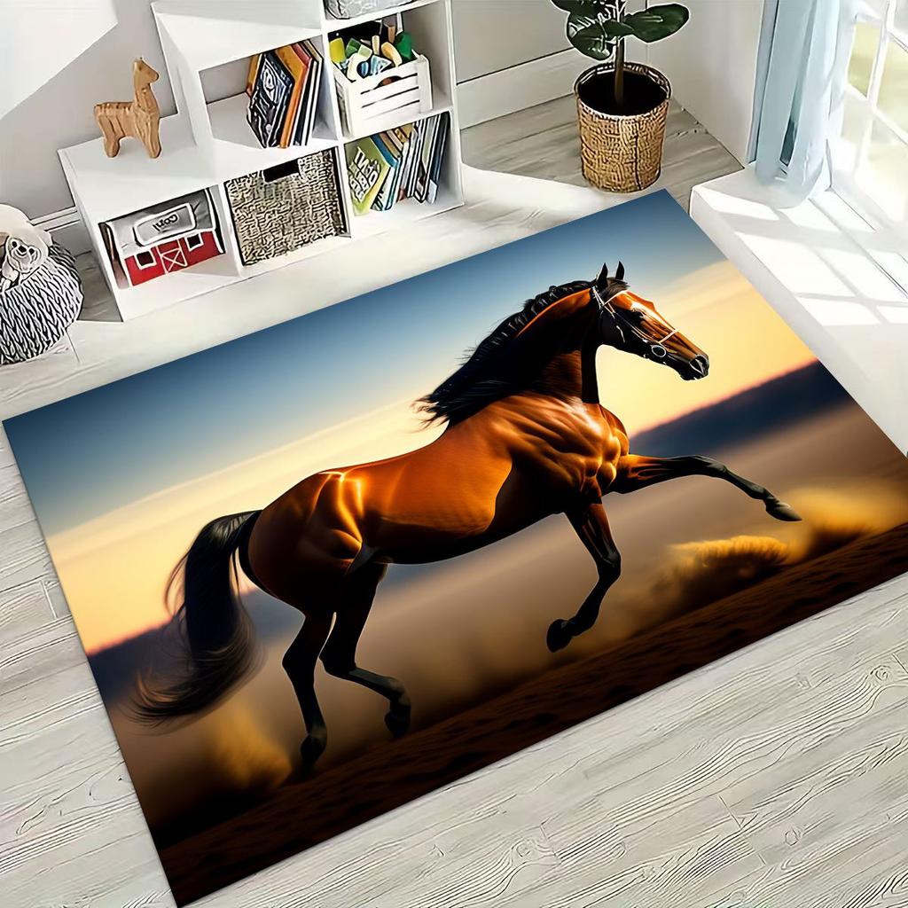 Traum Galopp Ross Pferd Mustang Cartoon Kunst Teppich Teppich für Schlafzimmer Wohnzimmer Sofa Haus Fußmatte Dekor, Kinder Rutschfeste Bodenmatte
