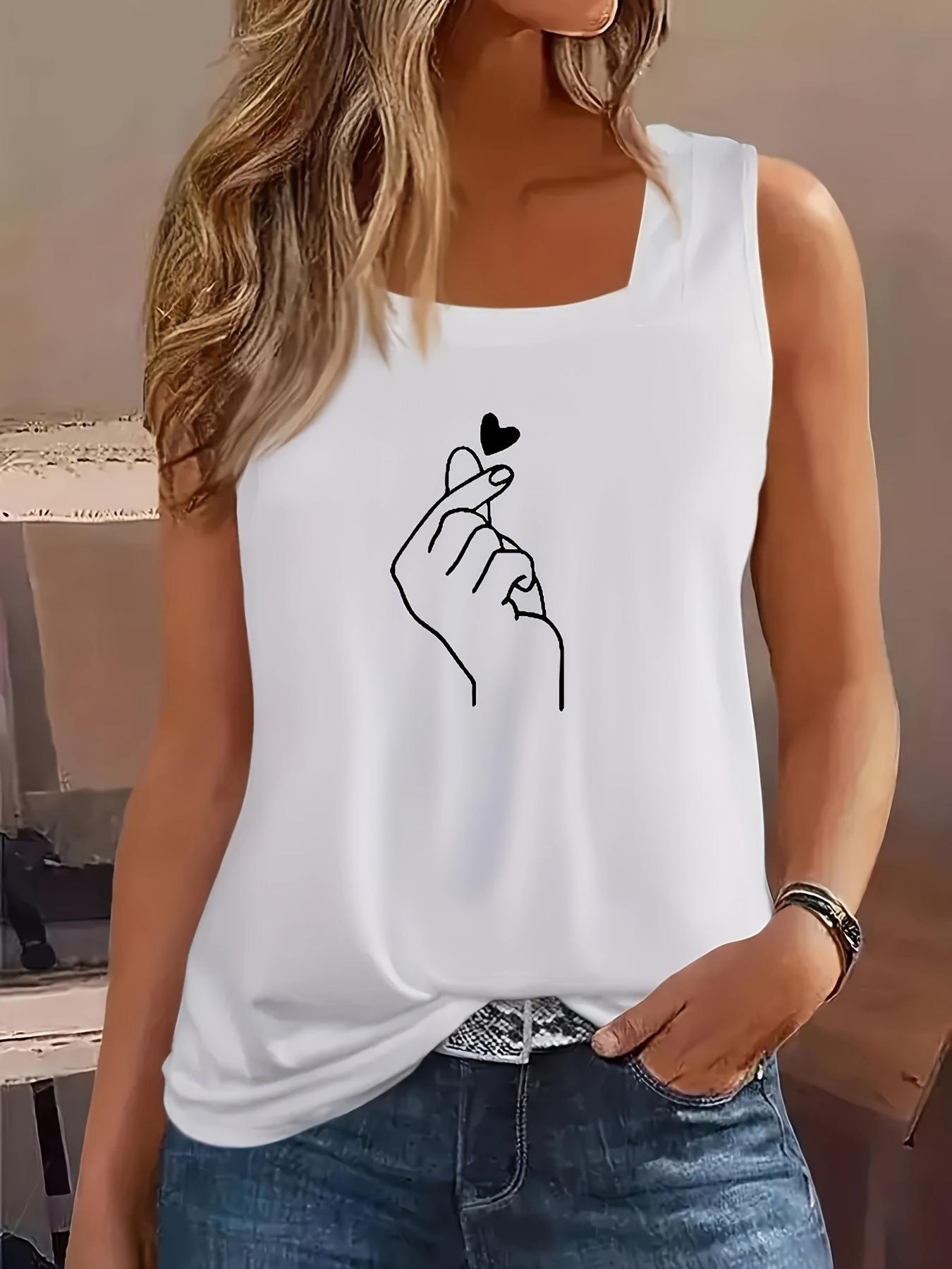 2024 retro European and American women s clothing love printed top, sleeveless suspender casual vest for women S белый