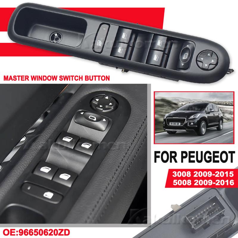 96650620ZD Car Master Power Window Switch Left Front Door Lifter Switch Button For Peugeot 3008 2009-2015 5008 96644917XT