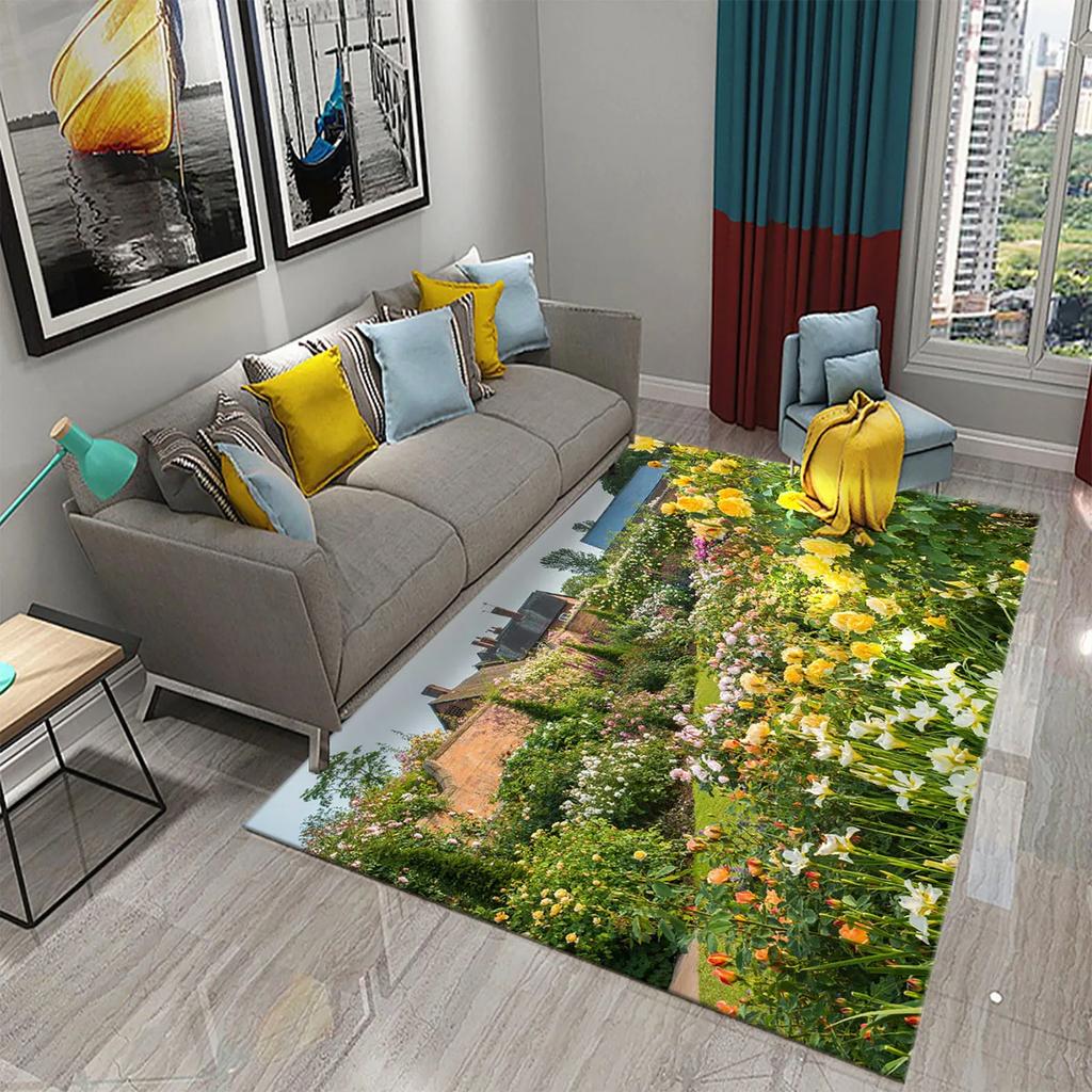 European Style Garden Carpets Colorful Flowers Rugs for Home Living Room Teens Bedroom Decor Carpet Bathroom Non-slip Area Rugs