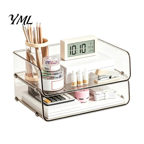 Stationery Storage Tray Clear Acrylic File Organizer Tray, 1/2/3/4/5 Tier Paper Ducument Document Holder Box, Stackable Office Supplies Desk Rack Box