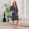 Women's Casual Zip-Up Robe 3/4 Sleeve Knee Length Lightweight Bathrobe with Pockets for Home Loungewear