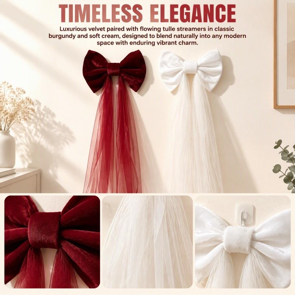 Mesh Tulle Christmas Bow Large Solid Color Christmas Tree Bow Long Tails Dreamy Style Christmas Wreaths Bow Christmas Decor