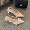 2025 Summer New Arrival Sweet Elegant Sandal Women Bow High Heels Pointed Toe Women's Sandals Metal Buckle Trim Sandal