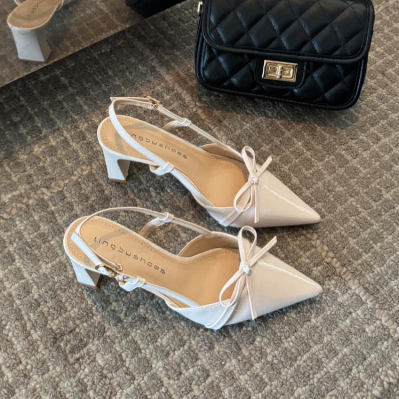 2025 Summer New Arrival Sweet Elegant Sandal Women Bow High Heels Pointed Toe Women's Sandals Metal Buckle Trim Sandal