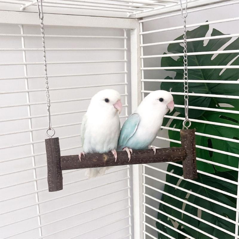 Parrots Swing Hammock Perch Metal Chain Wooden Rod Small Bird Toy For Cages Outdoor Use
